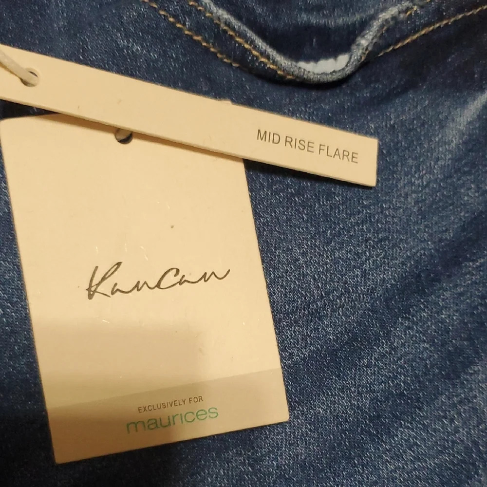 KanCan Blue Midrise Flare Wide Leg Jeans with Distressed Details - Picture 2 of 12